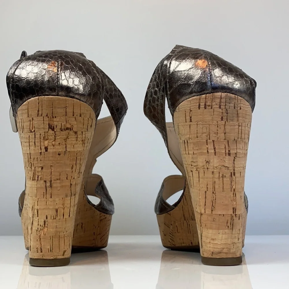 Franco Sarto Supra Snake Print Bronze Wedges Size 8.5